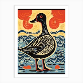 Vintage Bird Linocut Duck 3 Art Print