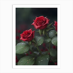 Red Roses At Rainy With Water Droplets Vertical Composition 39 Art Print