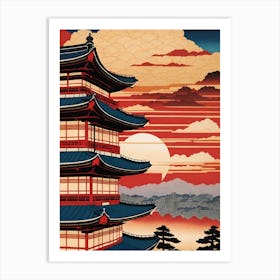 Japanese Pagoda Sunset Art Print