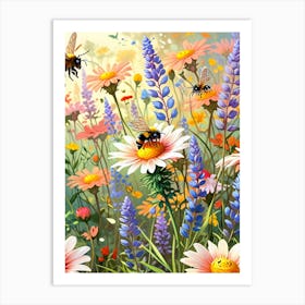 Bees In The Meadow 2 Art Print