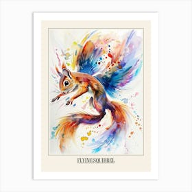 Flying Squirrel Colourful Watercolour 3 Poster Art Print