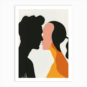 Silhouette Of Couple Kissing Art Print