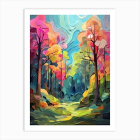 Default Abstract Painting Of A Cartoon Forest With Trees In Br 1 Art Print