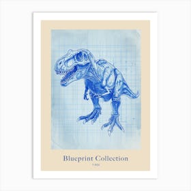 T Rex Dinosaur Blue Print Inspired 1 Poster Art Print