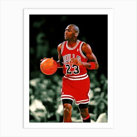 Michael Jordan Of The Chicago Bulls Runs With The Ball During The Game Art Print