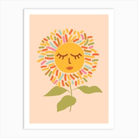 Sunflower Closed Eyes Peachy Boho Art Print