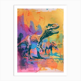 Dinosaur Paint Drip Illustration In The Desert Art Print