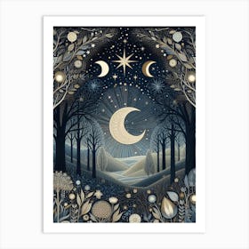 Moonlight In The Woods Style William Morris1 Art Print