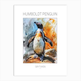 Humboldt Penguin Grytviken Watercolour Painting 3 Poster Art Print