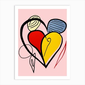 Pastel Pink Red & Yellow Abstract Heart Art Print