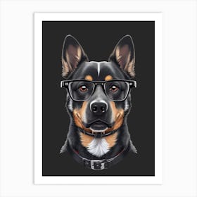 Australian Shepherd Dog With Glasses Art Print