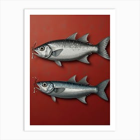 Two Fish On A Red Background 1 Art Print