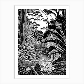 Naples Botanical Garden, 1, Usa Linocut Black And White Vintage Art Print