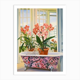 A Bathtube Full Of Orchid In A Bathroom 4 Art Print