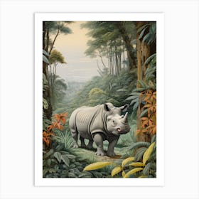 Rhino In The Green Leaves Realistic Illustration 5 Art Print