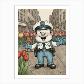 Policeman And Tulips 1 Art Print