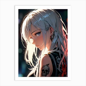 Anime Girl With Tattoos 2 Art Print