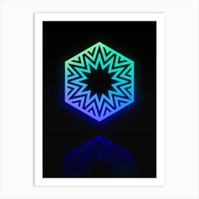 Neon Blue and Green Abstract Geometric Glyph on Black n.0187 Art Print