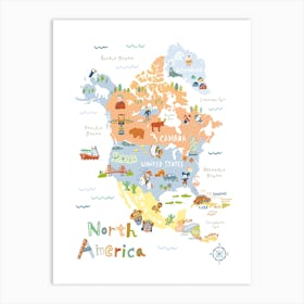 North America Map Art Print