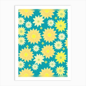 Sunflowers On A Blue Background Art Print