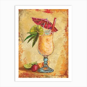 Abstract Pina Colada Vintage Illustration 2 Art Print