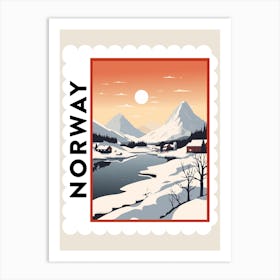 Retro Winter Stamp Poster Lofoten Islands Norway 2 Art Print