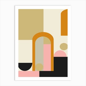 Modern Architectural Geometric Shapes Art in Earthy Pink Black Beige and Burnt Orange Art Print