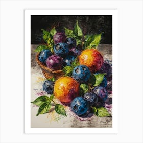 Blueberries In A Basket Art Print