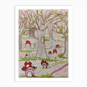 Blossom and toadstools Art Print