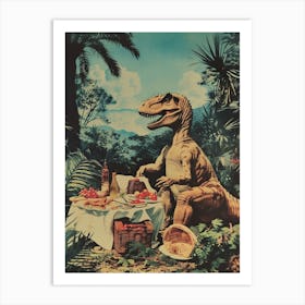 Dinosaur Having A Picnic Retro Collage 4 Art Print
