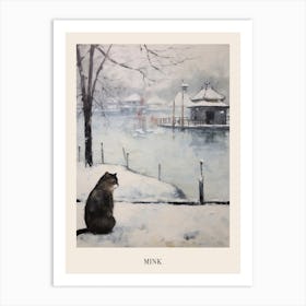 Vintage Winter Animal Painting Poster Mink Art Print