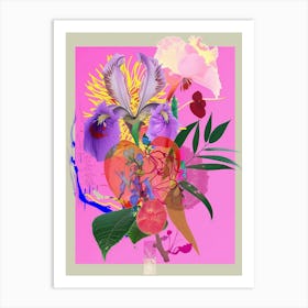 Bleeding Heart Neon Flower Collage Art Print