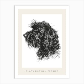 Black Russian Terrier Dog Line Sketch 2 Poster Art Print