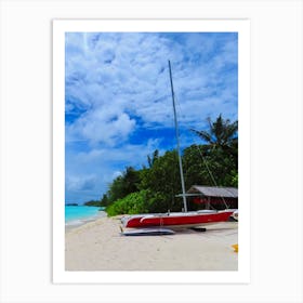 Sailboat On The Tropical Beach Maldives Island Art Print