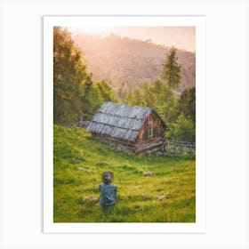 Lonely House On A Hill At Dawn Oil Painting Landscape Art Print