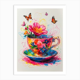 Tea Cup With Butterflies 1 Art Print