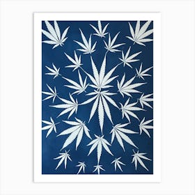 Hemp leaf cyanotype blue mirrored Art Print