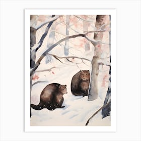 Winter Watercolour Mink 2 Art Print