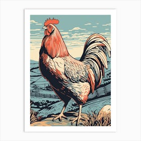 Vintage Bird Linocut Chicken 2 Art Print