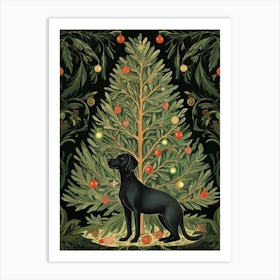 William Morris Style Christmas Dog 1 Art Print