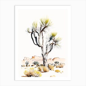 Joshua Trees In Grand Canyon Minimilist Watercolour  (2) Art Print