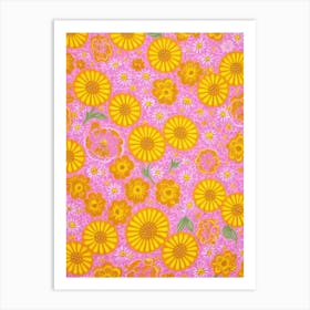 Buttercup Floral Print Warm Tones1 Flower Art Print