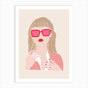 Pink Glasses Girl Blonde Art Print