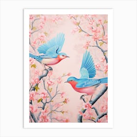 Vintage Japanese Inspired Bird Print Eastern Bluebird 2 Art Print