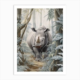 Bright Day In The Forest, A Rhino Exploring Art Print