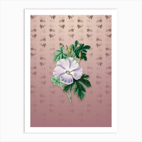Vintage Wray's Hibiscus Flower Botanical on Dusty Pink Pattern n.0260 Art Print