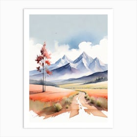 Tranquil Mountains In Minimalist Watercolor Vertical Composition 33 Art Print