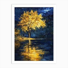 Yellow Tree By The Lake Art Print