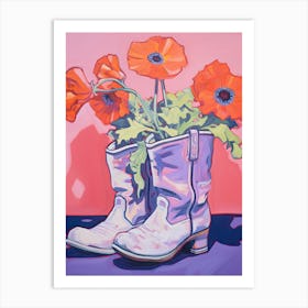 A Painting Of Cowboy Boots With Pink Flowers, Fauvist Style, Still Life 5 Art Print