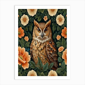 William Morris inspired owl print 1 Art Print